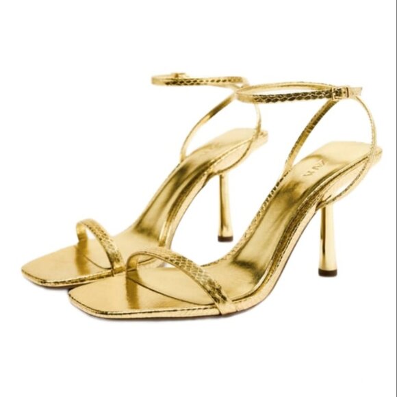 ZARA METALLIC HIGH-HEEL SANDALS SIZE 8US Gold | 2318/110 - Picture 1 of 9